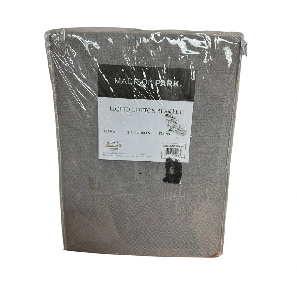 Madison Park Light Gray Cotton Full/Queen Blanket